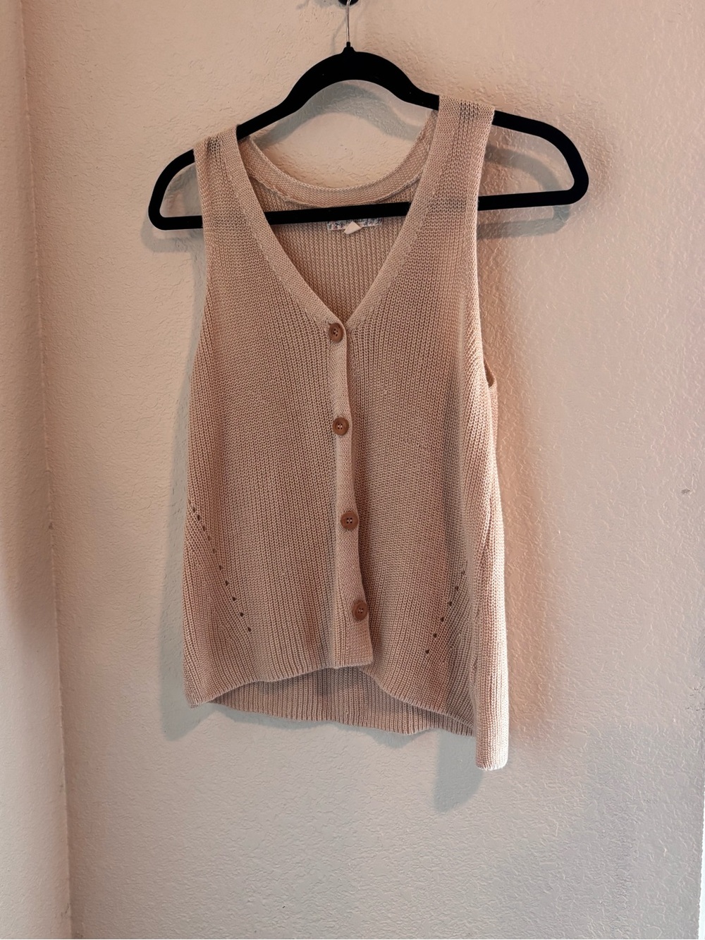 Pink Republic Beige V-Neck Button Front Knit Tank